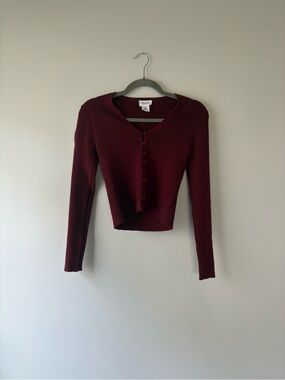 Song of Style Burgundy Ribbed Button-Front Crop Sweater